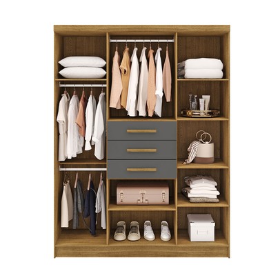 Guarda-Roupa Casal Taurus 6 Portas 3 Gavetas Nature/Alasca - Pnr Móveis