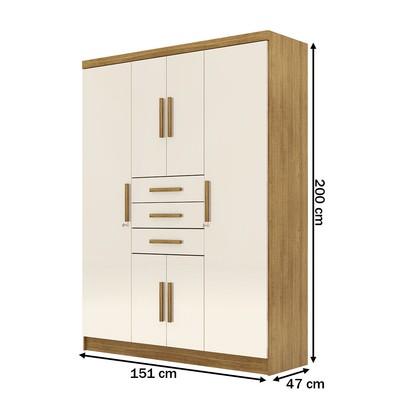 Guarda-Roupa Casal Taurus 6 Portas 3 Gavetas Nature/Champanhe - Pnr Móveis
