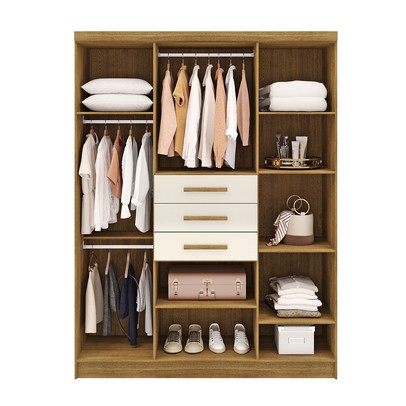 Guarda-Roupa Casal Taurus 6 Portas 3 Gavetas Nature/Champanhe - Pnr Móveis