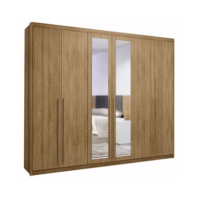 Guarda-Roupa Casal Alfa Magestic 6 Portas 6 Gavetas 100% Mdf com Espelho Nature - Pnr Móveis
