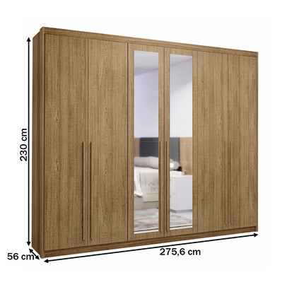 Guarda-Roupa Casal Alfa Magestic 6 Portas 6 Gavetas 100% Mdf com Espelho Nature - Pnr Móveis