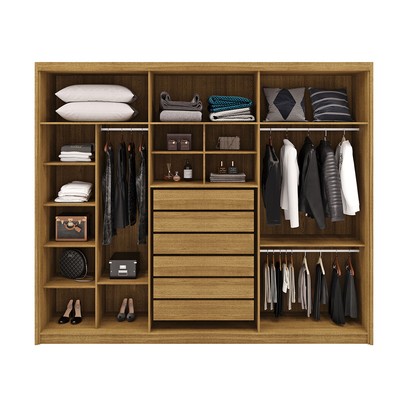Guarda-Roupa Casal Alfa Magestic 6 Portas 6 Gavetas 100% Mdf com Espelho Nature - Pnr Móveis