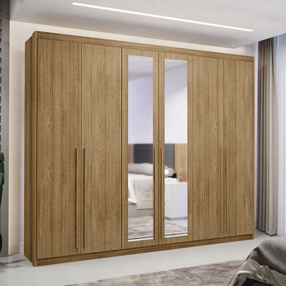 Guarda-Roupa Casal Alfa Magestic 6 Portas 6 Gavetas 100% Mdf com Espelho Nature - Pnr Móveis