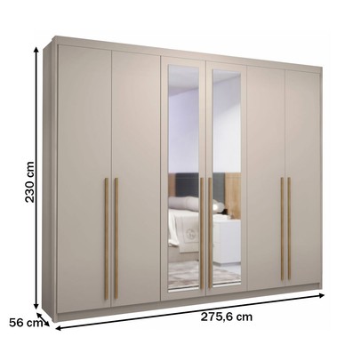 Guarda-Roupa Casal Alfa Magestic 6 Portas 6 Gavetas 100% Mdf com Espelho Fendi - Pnr Móveis