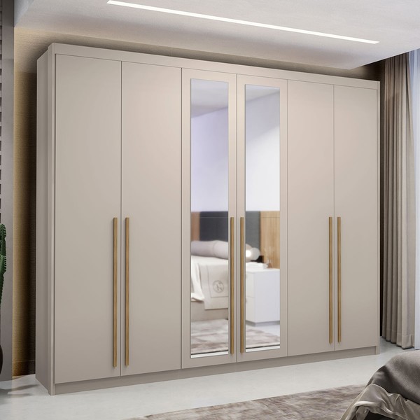 Guarda-Roupa Casal Alfa Magestic 6 Portas 6 Gavetas 100% Mdf com Espelho Fendi - Pnr Móveis