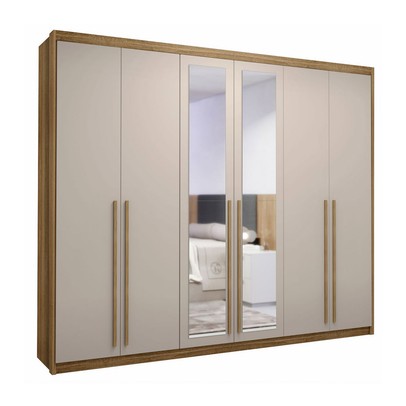 Guarda-Roupa Casal Alfa Magestic 6 Portas 6 Gavetas 100% Mdf com Espelho Nature/Fendi - Pnr Móveis