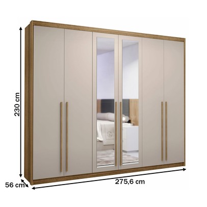 Guarda-Roupa Casal Alfa Magestic 6 Portas 6 Gavetas 100% Mdf com Espelho Nature/Fendi - Pnr Móveis