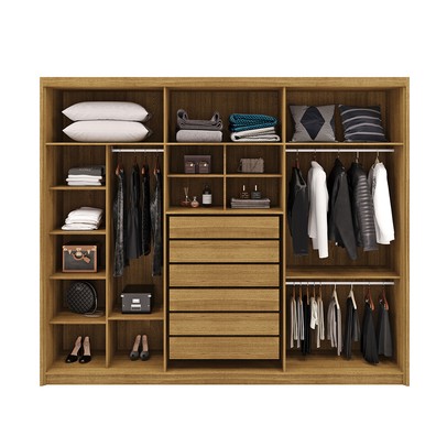 Guarda-Roupa Casal Alfa Magestic 6 Portas 6 Gavetas 100% Mdf com Espelho Nature/Fendi - Pnr Móveis