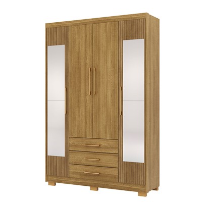 Guarda-Roupa Solteiro Reus 4 Portas 3 Gavetas com Espelho Nature/Brisa - Pnr Móveis
