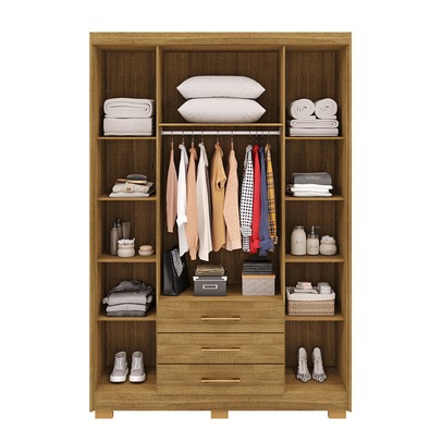 Guarda-Roupa Solteiro Reus 4 Portas 3 Gavetas com Espelho Nature/Brisa - Pnr Móveis