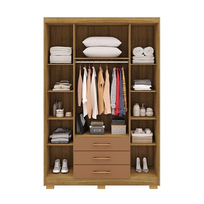 Guarda-Roupa Solteiro Reus 4 Portas 3 Gavetas com Espelho Nature/Camarim - Pnr Móveis