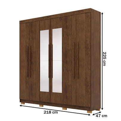 Guarda-Roupa Casal Bahamas 6 Portas 2 Gavetas com Espelho Imbuia - Pnr Móveis