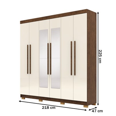 Guarda-Roupa Casal Bahamas 6 Portas 2 Gavetas com Espelho Imbuia/Champanhe - Pnr Móveis
