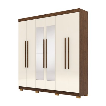 Guarda-Roupa Casal Bahamas 6 Portas 2 Gavetas com Espelho Imbuia/Champanhe - Pnr Móveis