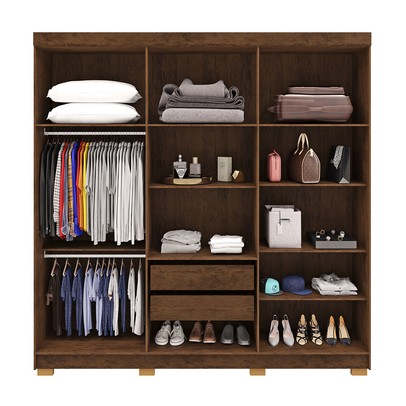 Guarda-Roupa Casal Bahamas 6 Portas 2 Gavetas com Espelho Imbuia/Champanhe - Pnr Móveis