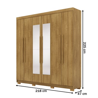 Guarda-Roupa Casal Bahamas 6 Portas 2 Gavetas com Espelho Nature - Pnr Móveis