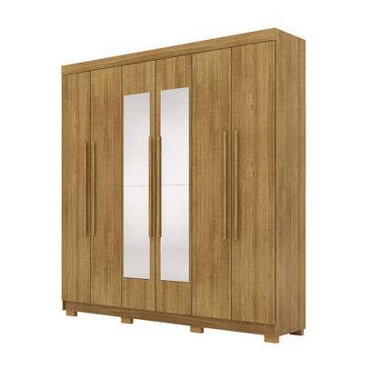 Guarda-Roupa Casal Bahamas 6 Portas 2 Gavetas com Espelho Nature - Pnr Móveis