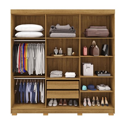 Guarda-Roupa Casal Bahamas 6 Portas 2 Gavetas com Espelho Nature - Pnr Móveis