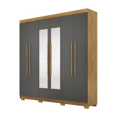 Guarda-Roupa Casal Bahamas 6 Portas 2 Gavetas com Espelho Nature/Alasca - Pnr Móveis