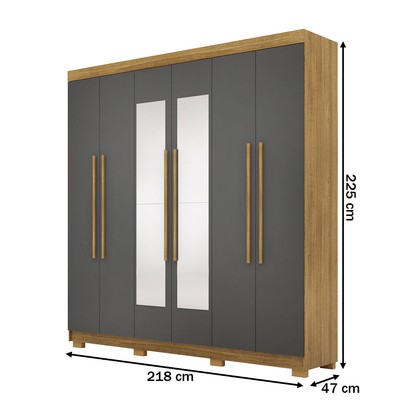 Guarda-Roupa Casal Bahamas 6 Portas 2 Gavetas com Espelho Nature/Alasca - Pnr Móveis