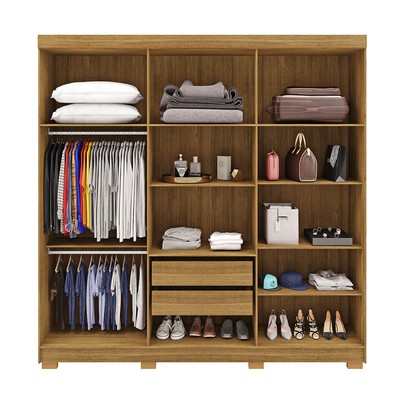 Guarda-Roupa Casal Bahamas 6 Portas 2 Gavetas com Espelho Nature/Alasca - Pnr Móveis