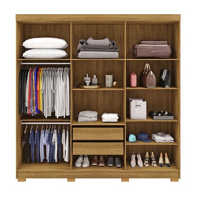 Guarda-Roupa Casal Bahamas 6 Portas 2 Gavetas com Espelho Nature/Champanhe - Pnr Móveis