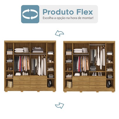 Guarda-Roupa Casal Democrata 6 Portas 6 Gavetas com Espelho 100% Mdf Nature/Brisa - Pnr Móveis