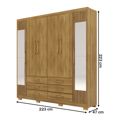Guarda-Roupa Casal Democrata 6 Portas 6 Gavetas com Espelho 100% Mdf Nature/Brisa - Pnr Móveis
