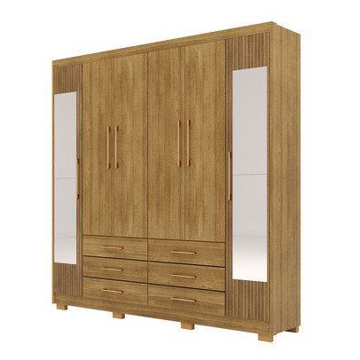 Guarda-Roupa Casal Democrata 6 Portas 6 Gavetas com Espelho 100% Mdf Nature/Brisa - Pnr Móveis