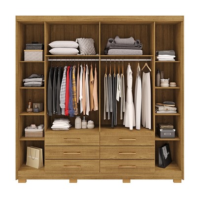 Guarda-Roupa Casal Democrata 6 Portas 6 Gavetas com Espelho 100% Mdf Nature/Brisa - Pnr Móveis