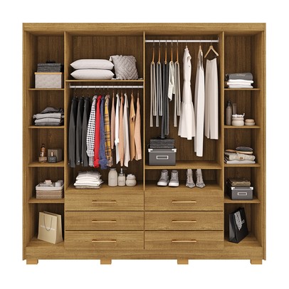 Guarda-Roupa Casal Democrata 6 Portas 6 Gavetas com Espelho 100% Mdf Nature/Brisa - Pnr Móveis