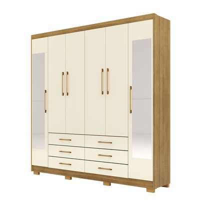 Guarda-Roupa Casal Democrata 6 Portas 6 Gavetas com Espelho 100% Mdf Nature/Champanhe - Pnr Móveis