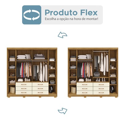 Guarda-Roupa Casal Democrata 6 Portas 6 Gavetas com Espelho 100% Mdf Nature/Champanhe - Pnr Móveis