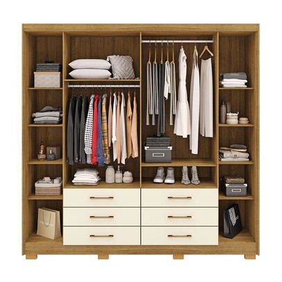 Guarda-Roupa Casal Democrata 6 Portas 6 Gavetas com Espelho 100% Mdf Nature/Champanhe - Pnr Móveis