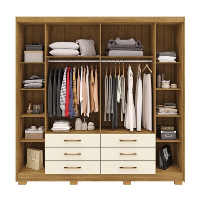 Guarda-Roupa Casal Democrata 6 Portas 6 Gavetas com Espelho 100% Mdf Nature/Champanhe - Pnr Móveis