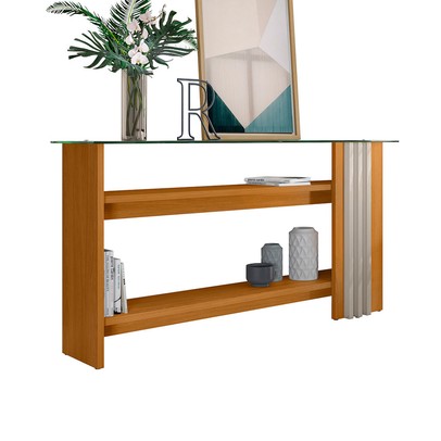 Aparador Frizz 2 Prateleiras com Vidro Cinamomo/Off White - Madetec