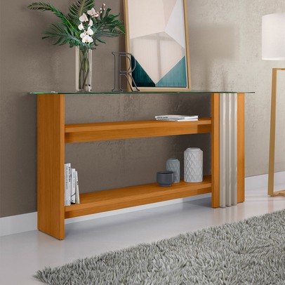 Aparador Frizz 2 Prateleiras com Vidro Cinamomo/Off White - Madetec