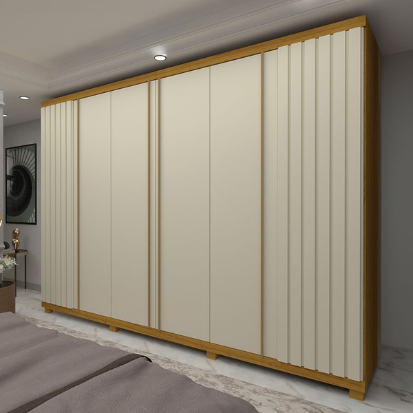 Guarda-Roupa Casal Absolut New 6 Portas 4 Gavetas Ripado 100% Mdf Naturale/Off White - Gelius