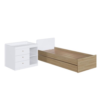 Berço Bebê Multifuncional 3 Gavetas com Cama Auxiliar Aveiro Oak/Branco - Completa Móveis