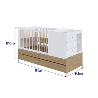 Berço Bebê Multifuncional 3 Gavetas com Cama Auxiliar Aveiro Oak/Branco - Completa Móveis