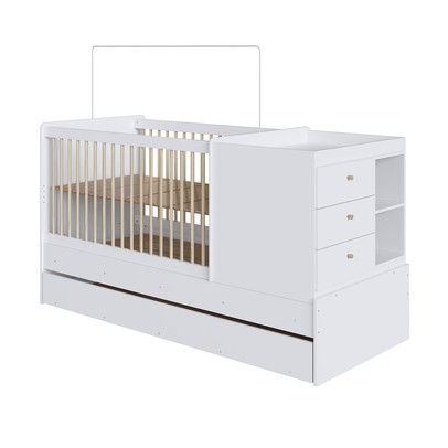 Berço Bebê Multifuncional 3 Gavetas com Cama Auxiliar Branco - Completa Móveis