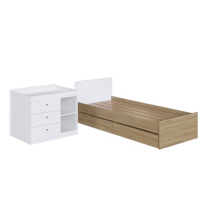 Berço Cama Bebê Multifuncional 3 Gavetas Aveiro Oak/Branco - Completa Móveis