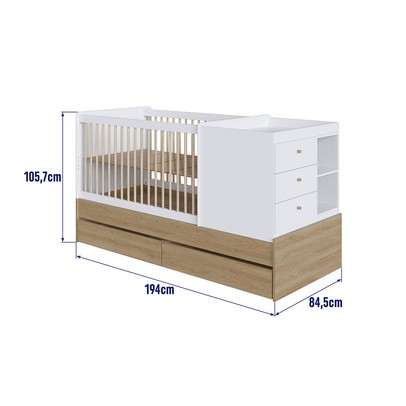 Berço Cama Bebê Multifuncional 3 Gavetas Aveiro Oak/Branco - Completa Móveis
