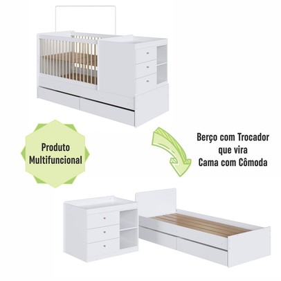 Berço Cama Bebê Multifuncional 3 Gavetas Branco - Completa Móveis