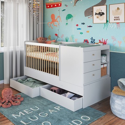 Berço Cama Bebê Multifuncional 3 Gavetas Branco - Completa Móveis