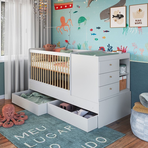 Berço Cama Bebê Multifuncional 3 Gavetas Branco - Completa Móveis