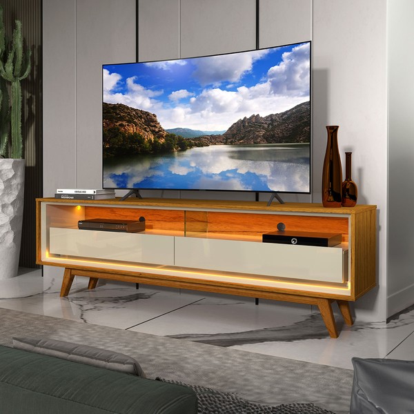 Rack para TV Até 75 Polegadas 2 Gavetas 100% Mdf com Led Naturale/Off White - Gelius