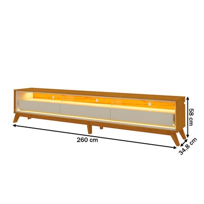 Rack para TV Até 85 Polegadas Requinte 3 Gavetas 100% Mdf com Led Naturale/Off White - Gelius