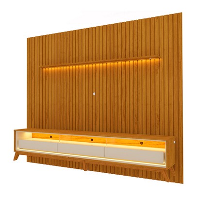 Rack com Painel para TV Até 85 Polegadas Nobre 3 Gavetas Ripado com Led 100% Mdf Naturale/Off White - Gelius
