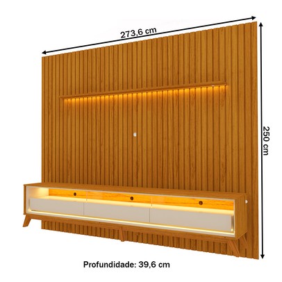 Rack com Painel para TV Até 85 Polegadas Nobre 3 Gavetas Ripado com Led 100% Mdf Naturale/Off White - Gelius